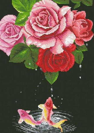 Алмазная вышивка «Карпы и розы»