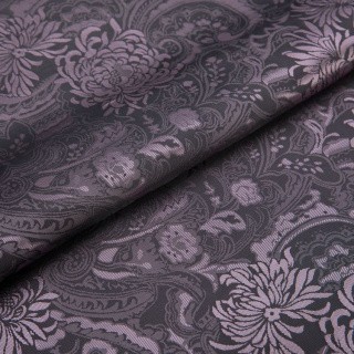 Ткань подкладочная Taffeta с рисунком, 5 м х 145 см, 96 г/м², цвет: №109 темно-фиолетово-розовый (растительный орнамент), Gamma