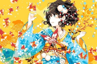 Картина по номерам «Аниме. Девочка в кимоно и золотые рыбки»