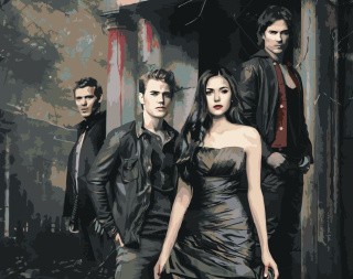 Картина по номерам «Дневники вампира: Деймон, Елена, Стефан и Клаус»