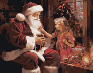 Картина по номерам «Новогодняя: Дед Мороз и девочка с подарками»