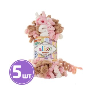 Пряжа ALIZE Puffy color (6046), розовый-белый-бежевый, 5 шт. по 100 г Пряжа ALIZE Puffy color (6046), розовый-белый-бежевый, 5 шт. по 100 г