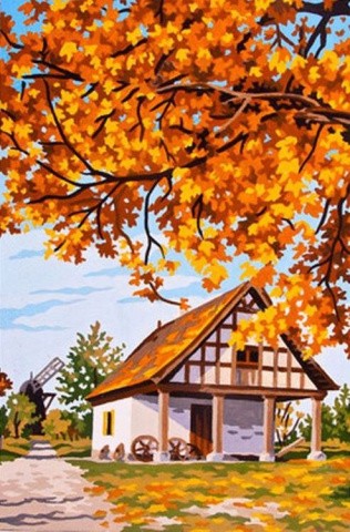 Рисунок на ткани «Осень за городом»