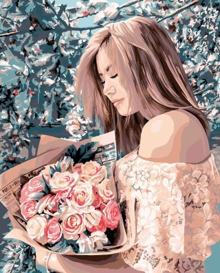 Картина по номерам «Девушка с букетом роз»