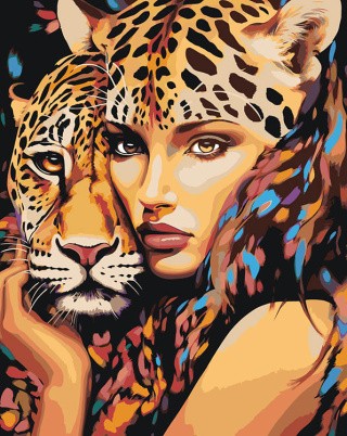 Картина по номерам «Девушка и леопард»
