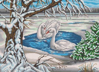 Рисунок на ткани «Лебеди на пруду»