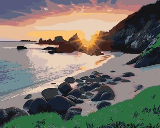 Картина по номерам «Природа: Пейзаж с берегом моря на закате 2»