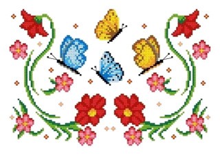 Рисунок на ткани «Цветы и бабочки»