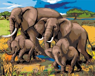 Картина по номерам «Слоны на прогулке»