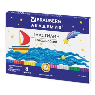 Пластилин классический Brauberg «Академия», 8 цветов, 160 г, со стеком