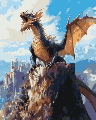Картина по номерам «Ужасающий дракон на горе»