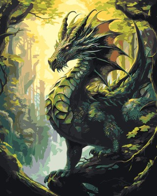 Картина по номерам «Зеленый деревянный дракон 6»