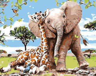 Картина по номерам «Жираф и слон»
