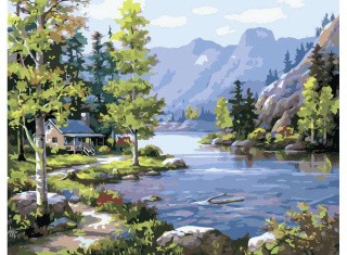 Картина по номерам «Домик у лесного озера»