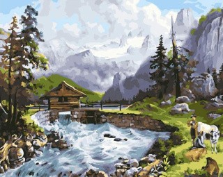 Картина по номерам «Домик у реки»