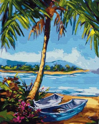 Картина по номерам «Лодки под пальмой»