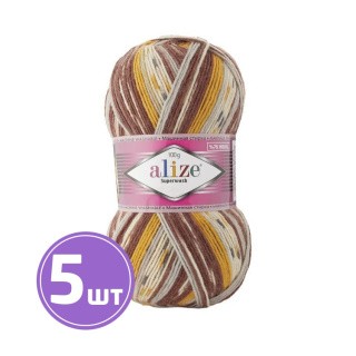 Пряжа ALIZE Superwash100 (7652), бело-желто-коричневый, 5 шт. по 100 г