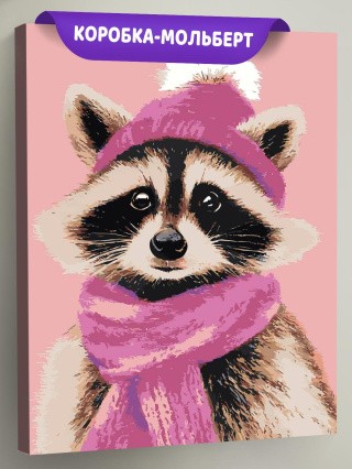 Картина по номерам Милый енот в шапке и шарфе