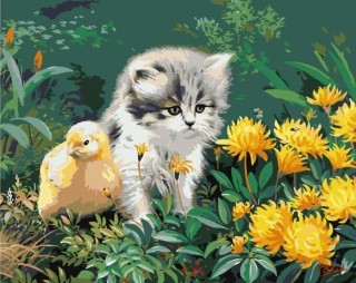 Картина по номерам «Котёнок с утёнком»
