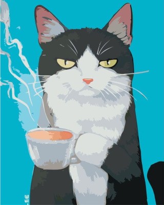 Картина по номерам «Кот с чашкой кофе»