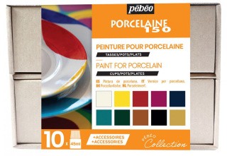 Набор красок Porcelaine 150 «Коллекция» по фарфору и керамике под обжиг с аксессуарами, 10 цв., 45 мл, Pebeo