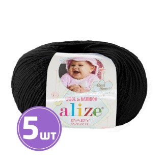 Пряжа ALIZE Baby wool (60), черный, 5 шт. по 50 г Пряжа ALIZE Baby wool (60), черный, 5 шт. по 50 г