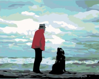 Картина по номерам «Человек с собакой у моря»