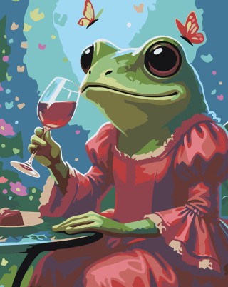 Картина по номерам Лягушка в платье с бокалом вина
