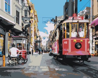 Картина по номерам «Стамбул, Турция: трамвай на улице города»