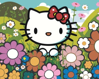 Картина по номерам «Аниме Hello Kitty Хеллоу Китти: Цветы»