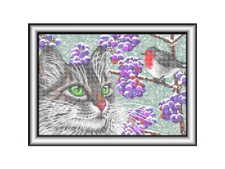Рисунок на ткани «Снегирь и кот» Рисунок на ткани «Снегирь и кот»