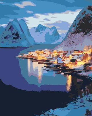 Картина по номерам «Море: Зима в норвежском городке 2»