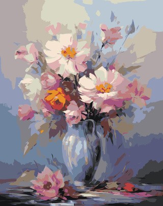 Картина по номерам «Цветы: Букет с розами в голубой вазе»