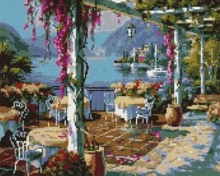 Алмазная вышивка «Кафе у побережья» Алмазная вышивка «Кафе у побережья»