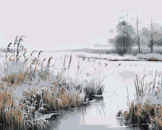 Картина по номерам «Зима: Снежный пейзаж с замерзшим озером» Картина по номерам «Зима: Снежный пейзаж с замерзшим озером»