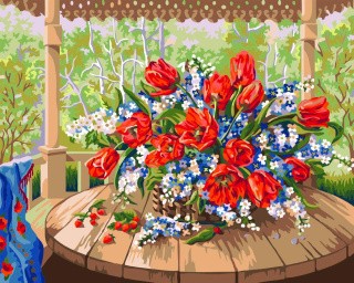 Картина по номерам «Тюльпаны с черемухой. Дандорф»