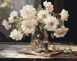 Картина по номерам «Цветы: Букет из белых георгин»