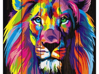 Картина по номерам по дереву Paintboy «Радужный лев»