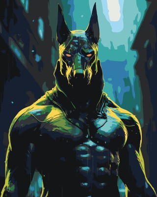 Картина по номерам «Собака доберман в образе Бэтмена»