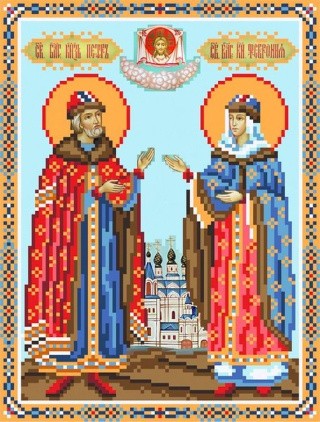 Рисунок на шелке «Святые Петр и Февронья»