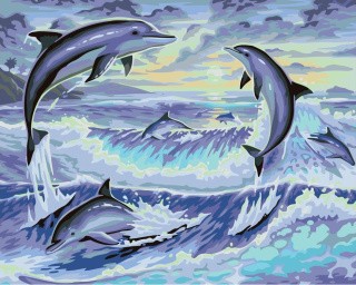 Картина по номерам «Дельфины в волнах»