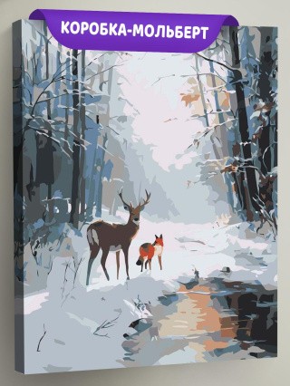 Картина по номерам Животные олень и лиса в зимнем лесу