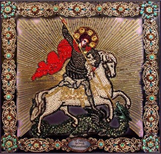 Вышивка Образа в каменьях «Георгий Победоносец (на коне)»