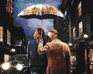 Картина по номерам «Благие знамения: Азирафель и Кроули с зонтом 2»