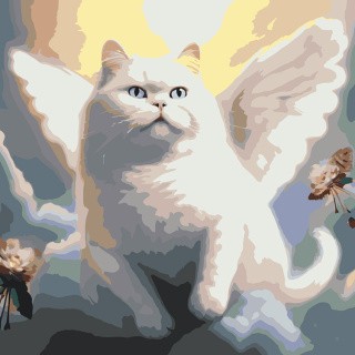 Картина по номерам «Толстый белый кот-ангел 2»