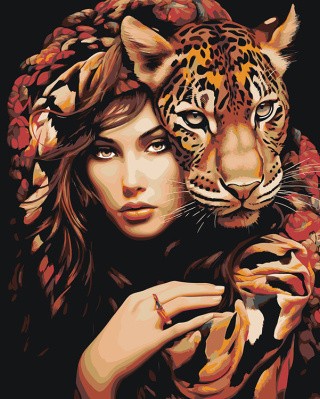 Картина по номерам «Девушка и ягуар»
