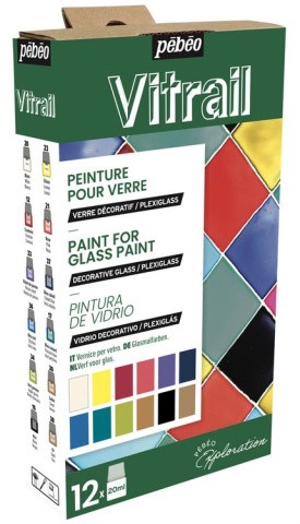 Набор красок Pebeo Vitrail «Исследование» по стеклу и металлу, 12 цв.