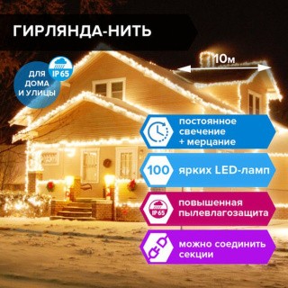 Электрогирлянда уличная «Heavy Rain», IP65, 100 LED, 10 м, цвет: теплый белый