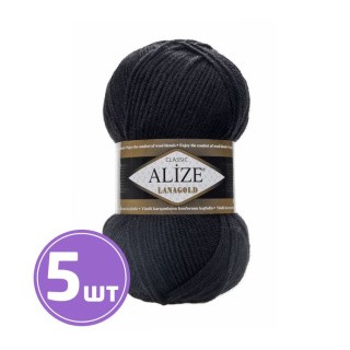 Пряжа ALIZE LanaGold (60), черный, 5 шт. по 100 г Пряжа ALIZE LanaGold (60), черный, 5 шт. по 100 г