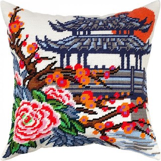 Набор для вышивания подушки «Японский сад», лицевая сторона, Чарівниця